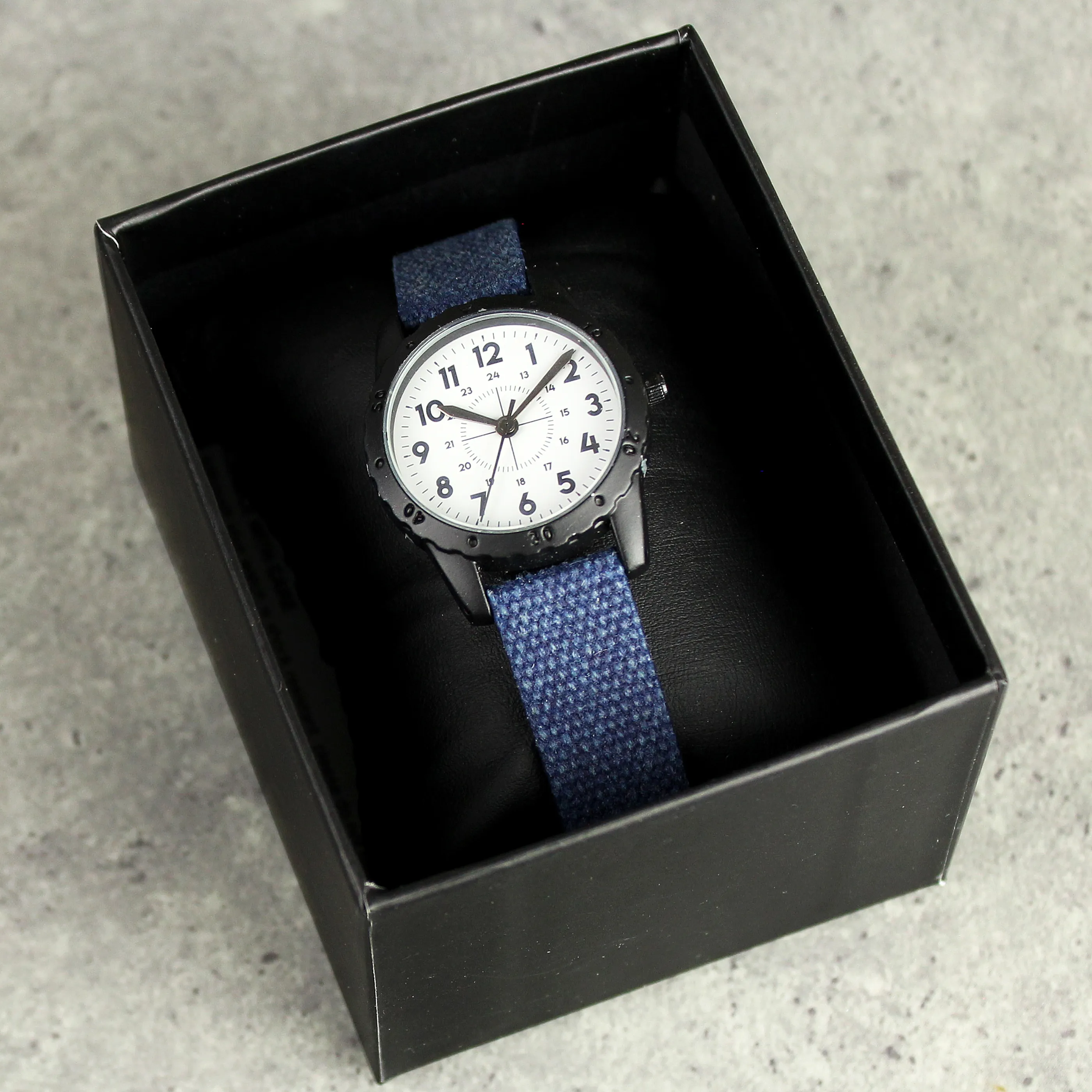 Personalised Boys Watch with Black & Blue Canvas Strap