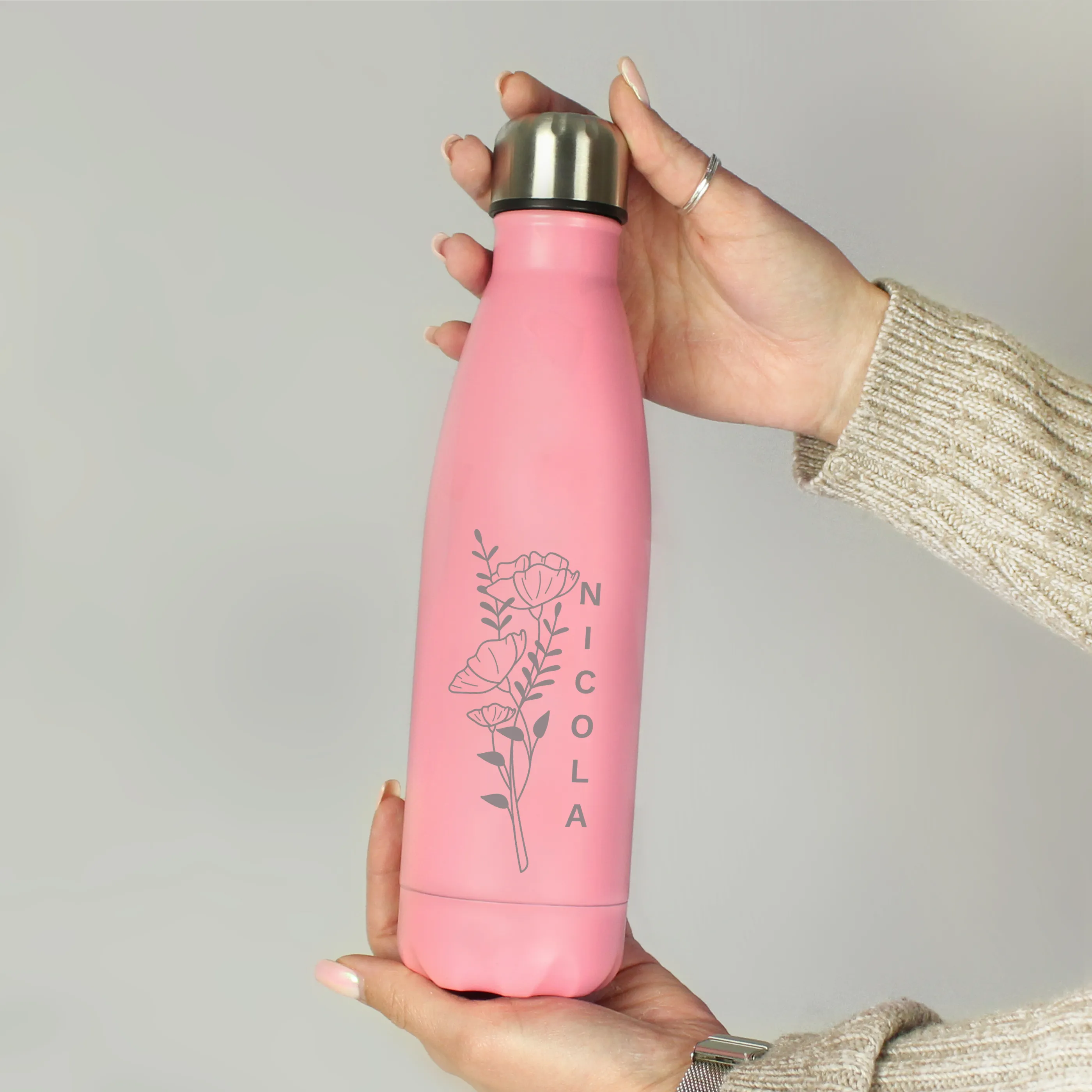 Personalised Floral Pink Insulated Drinks Bottle