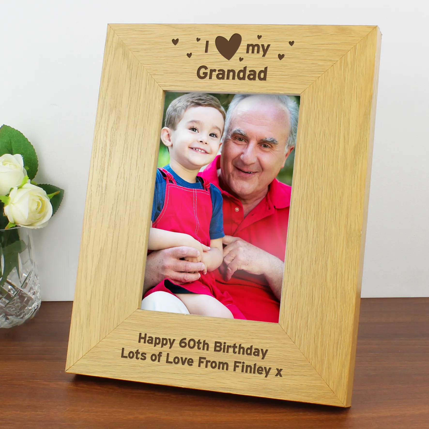 Personalised Oak Finish 6x4 I Heart My Photo Frame