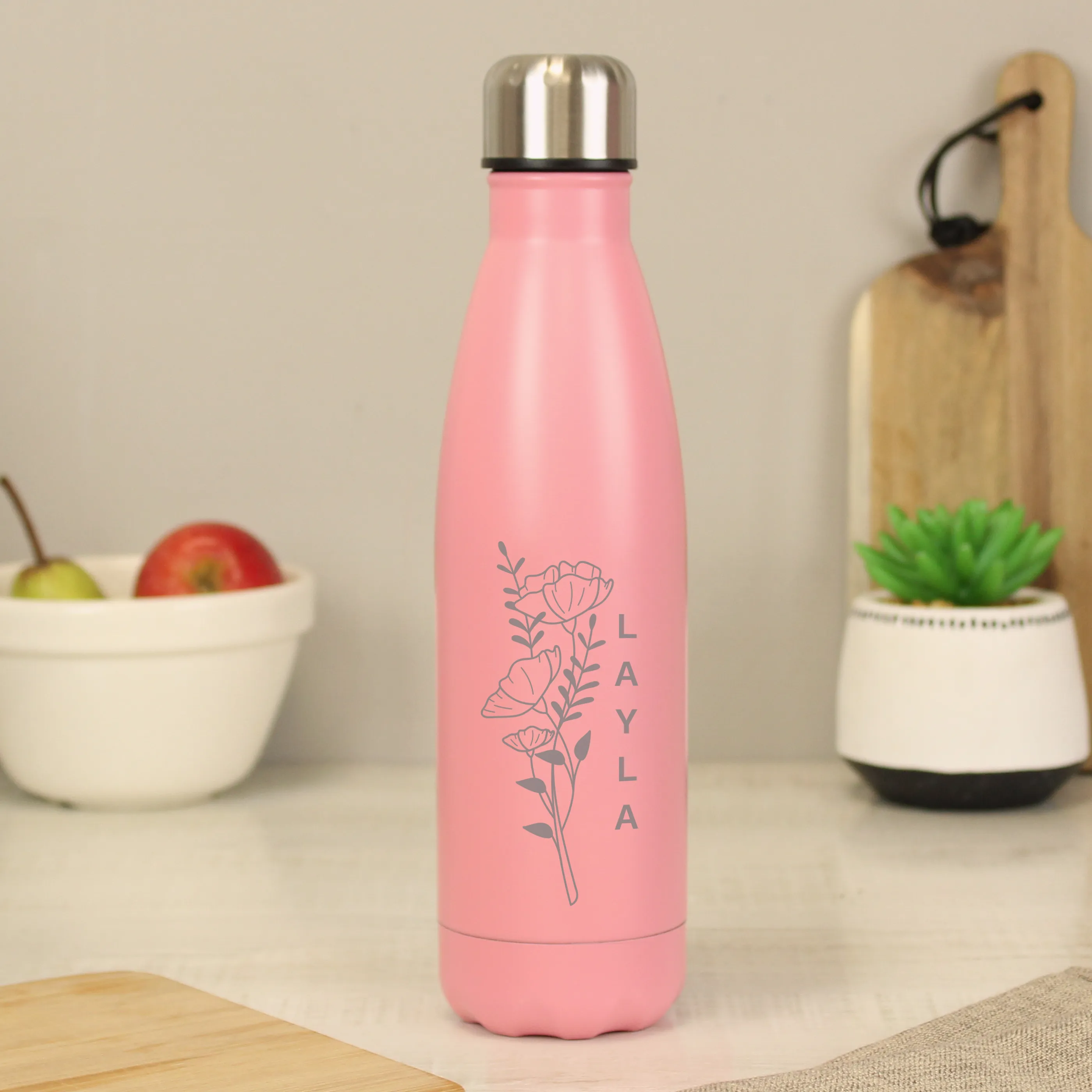 Personalised Floral Pink Insulated Drinks Bottle