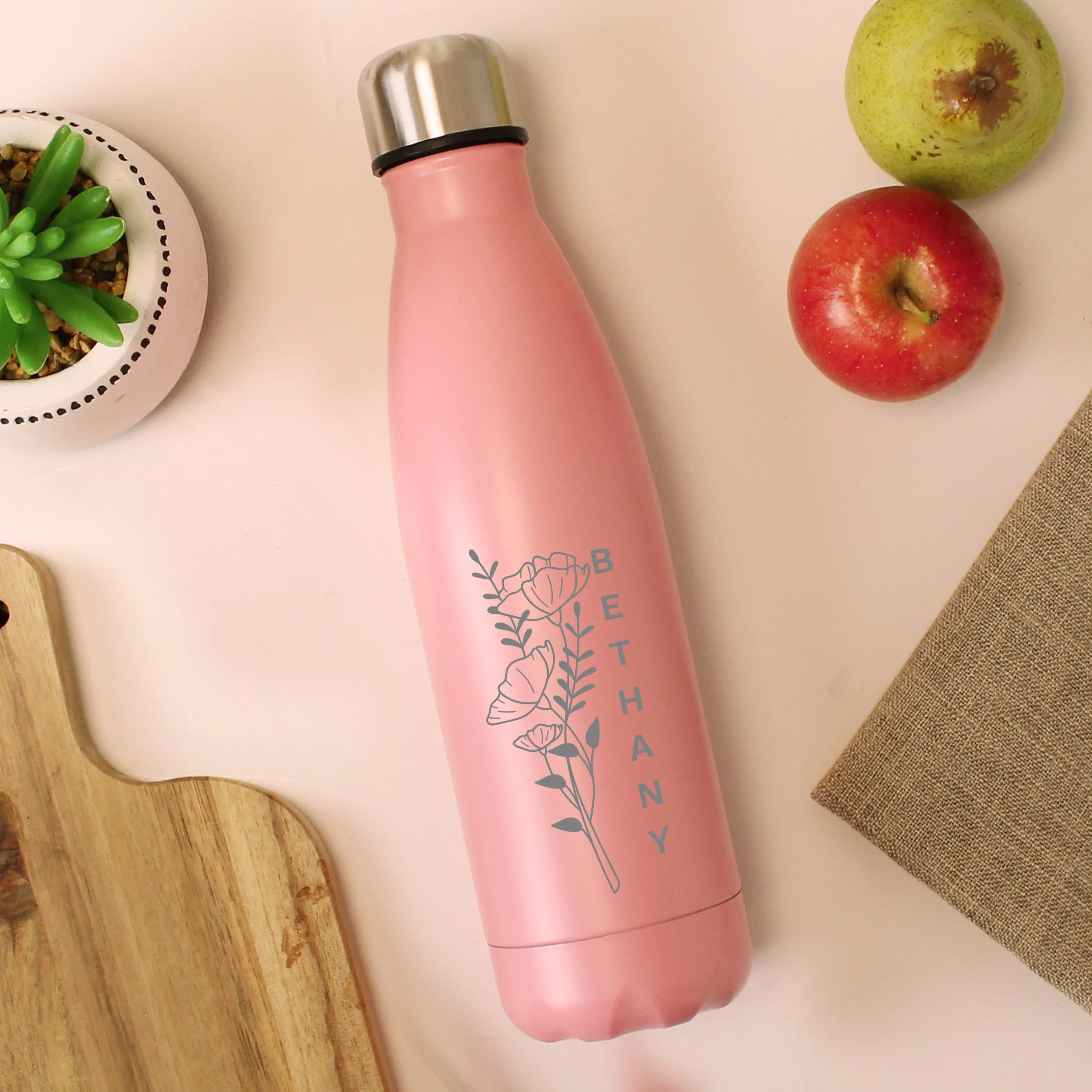 Personalised Floral Pink Insulated Drinks Bottle