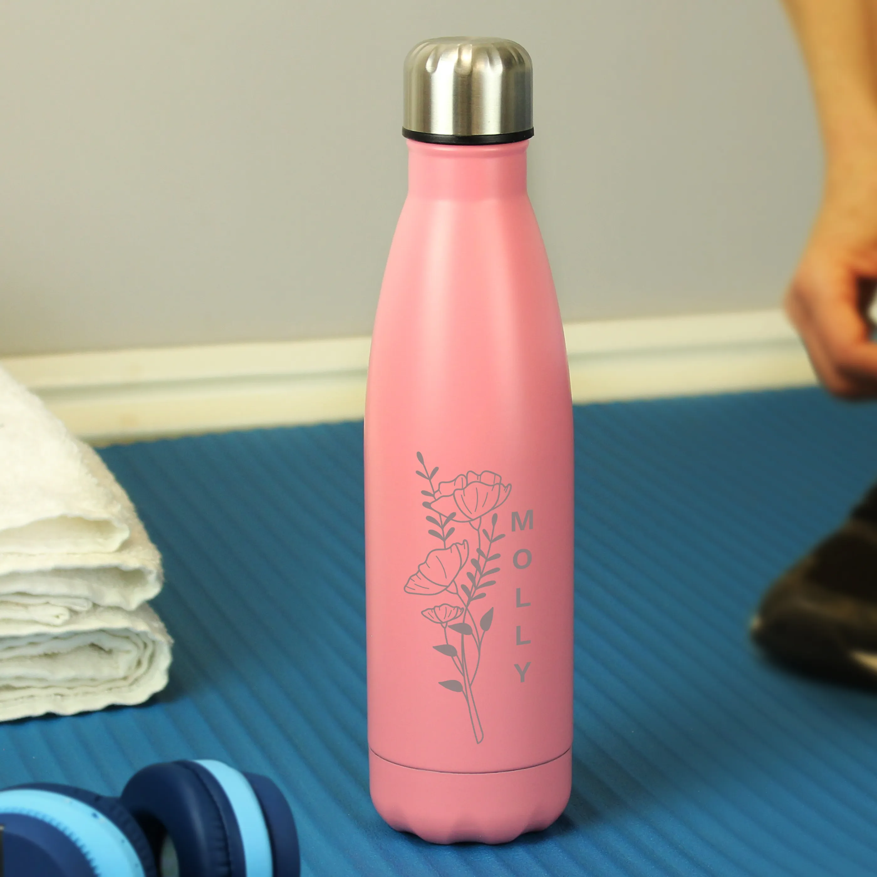 Personalised Floral Pink Insulated Drinks Bottle