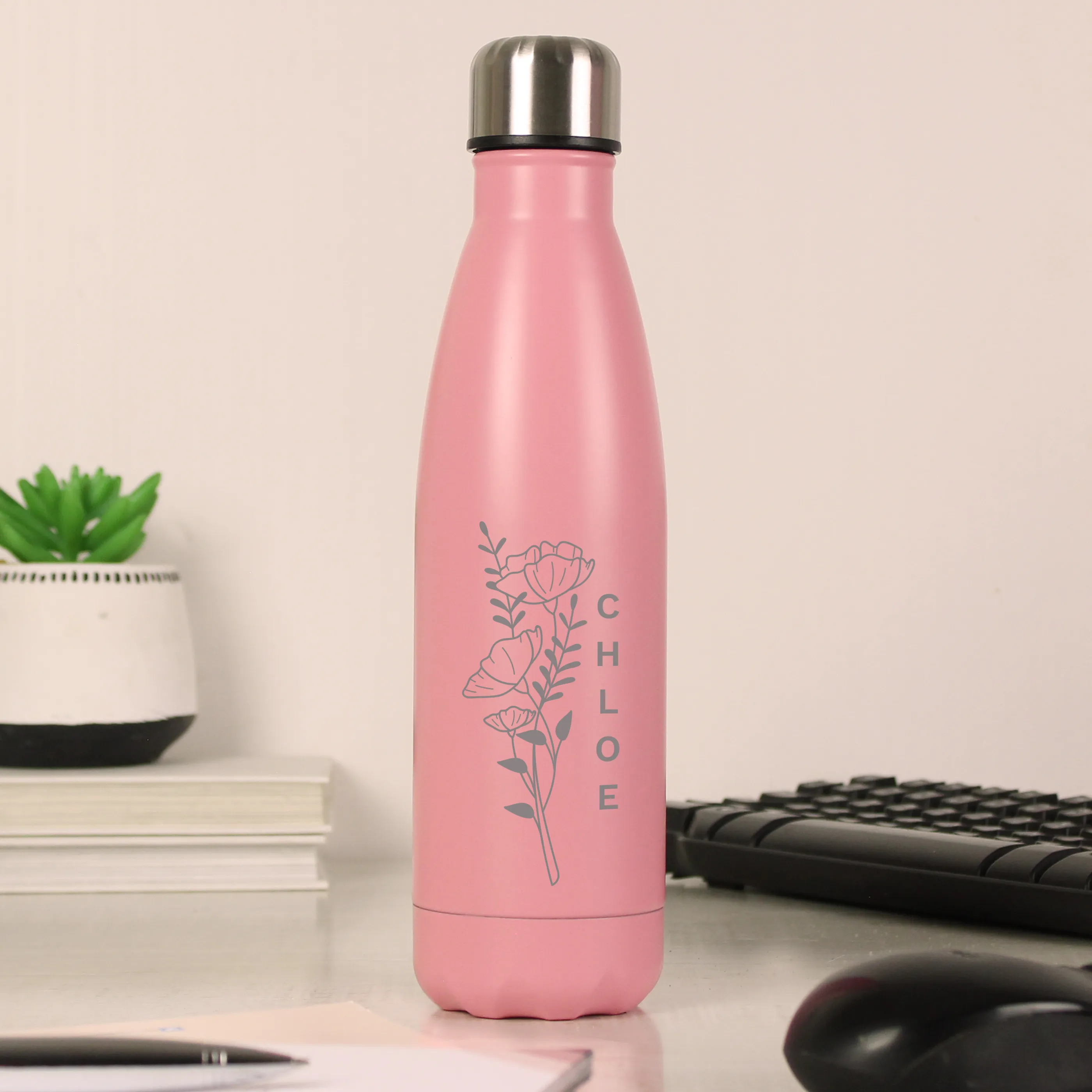 Personalised Floral Pink Insulated Drinks Bottle