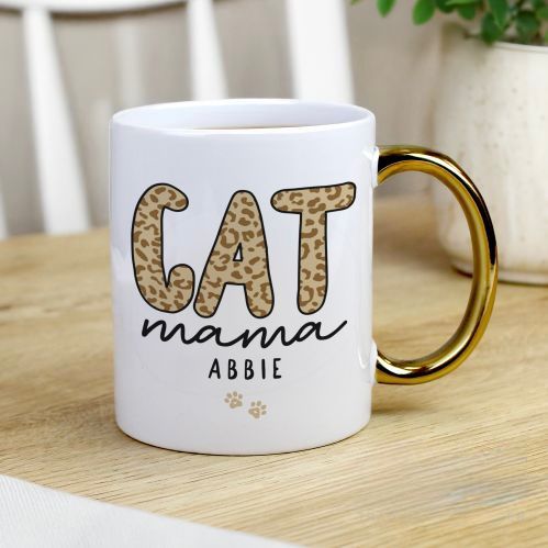 Personalised Cat Mama Gold Handle Mug