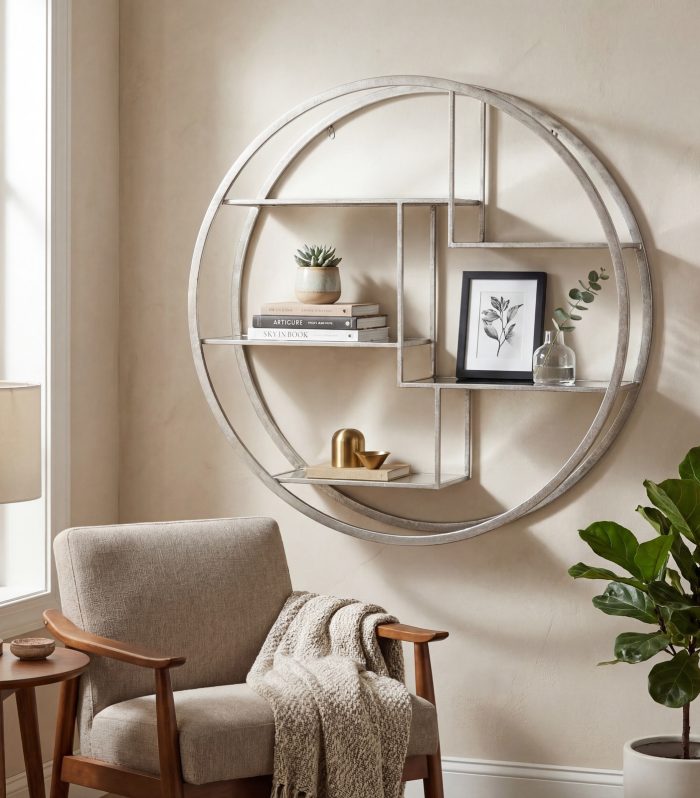 Large Circular Silver Wall Hanging Multi Shelf