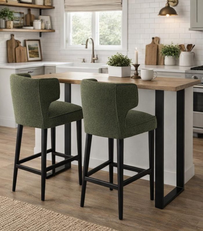 Avia Moss Barstool with green upholstered seat and matte frame