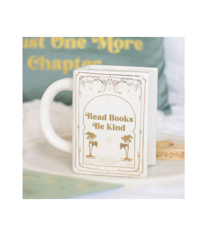 Read Books Be Kind White Book Shaped Mug
