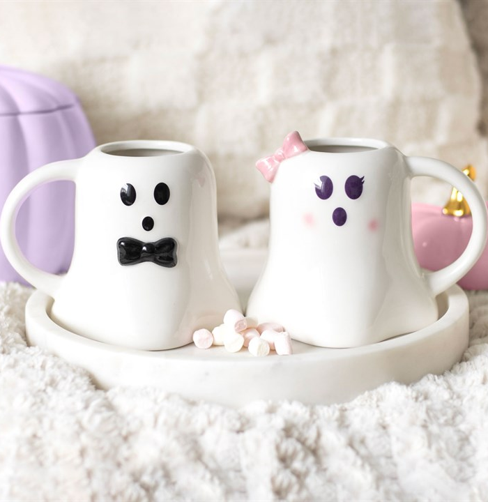 Mr and Mrs Boo Ghost Shaped Mug Set