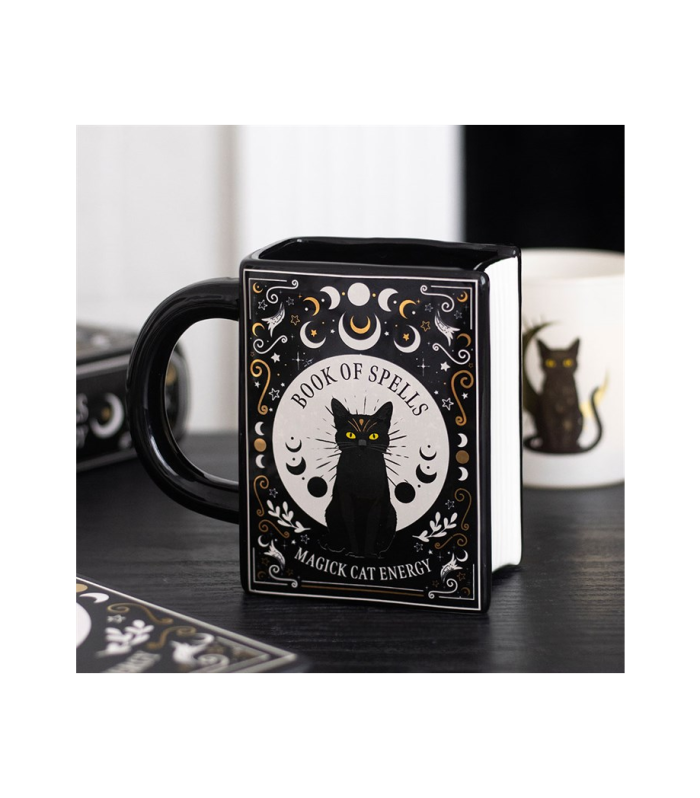 Black Cat Magick Book of Spells Book Shaped Mug