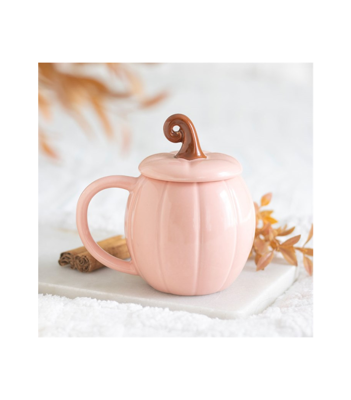 Pink Curly Pumpkin Lidded Mug