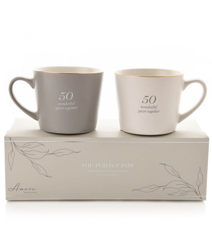 Amore Set of 2 Grey & White Mugs - 50th Anniversary