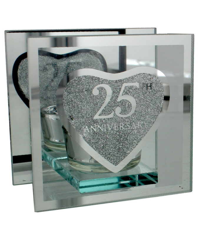 Anniversary Single Glass Tea Light Holder '25th' Ann