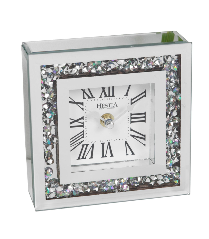Hestia Crystal Border Mantel Clock 15cm