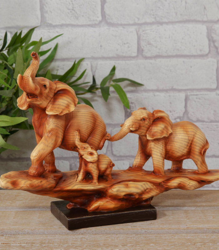 Naturecraft Wood Effect Resin Figurine - Elephant Family