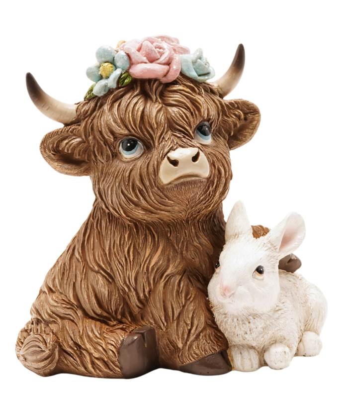 Country Living Highland Cow With Spring Bunny